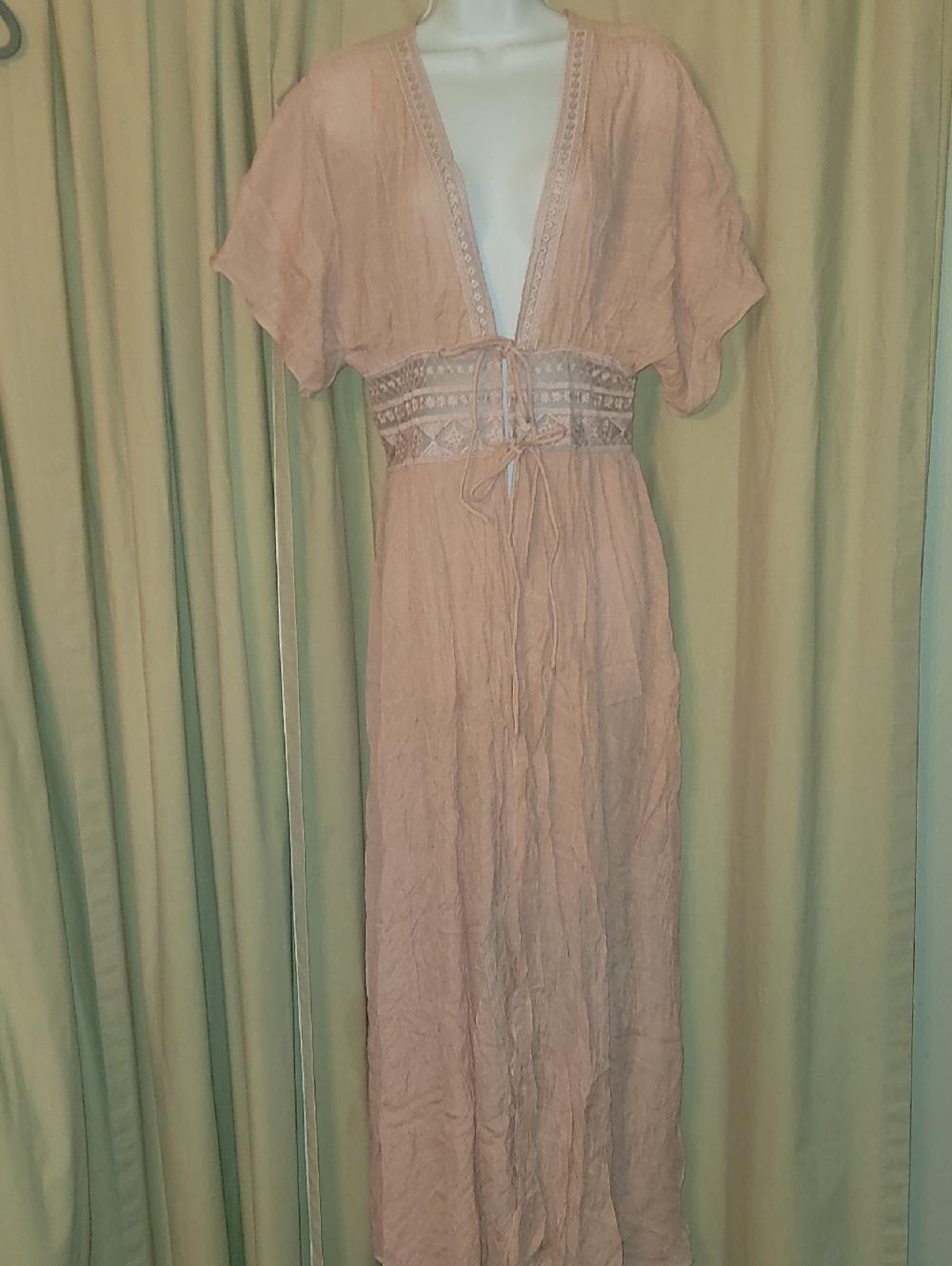 BiBi Blush Pink Maxi Cover Up Dress with Embroidered Waist